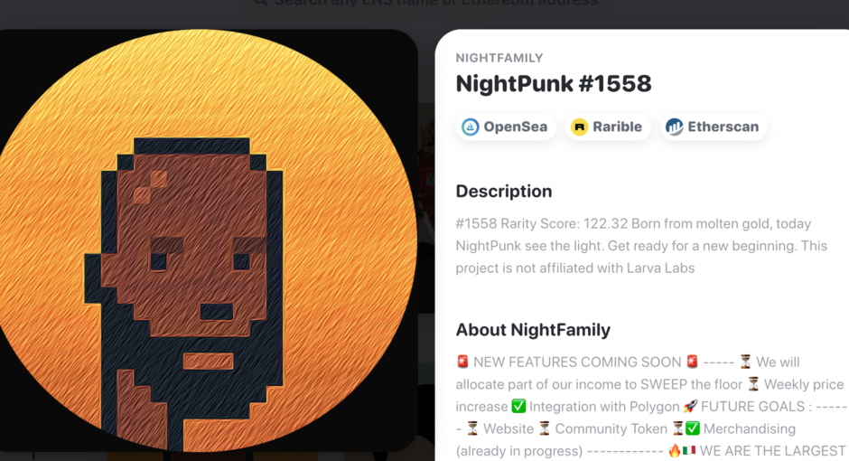 Screenshot of Night Family NFT